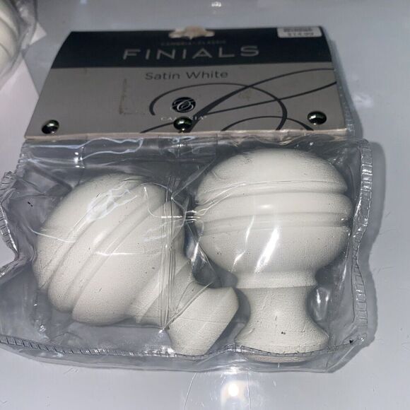 Cambria Classic Complete Orbit Finial in Satin White Set of 2 Cast Zinc Metal - Picture 1 of 6